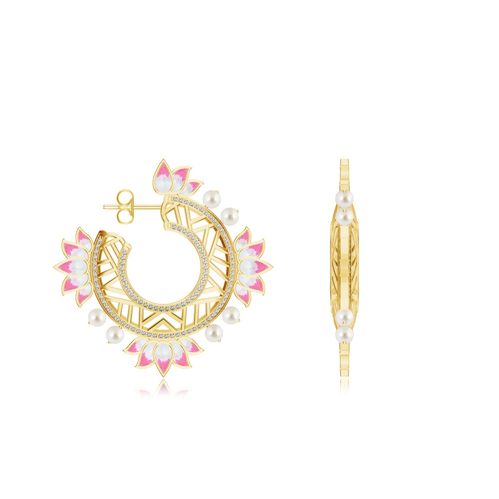 Lotus-Themed Kalaras 925 Sterling Silver Hoop Earrings with Enamel For Women