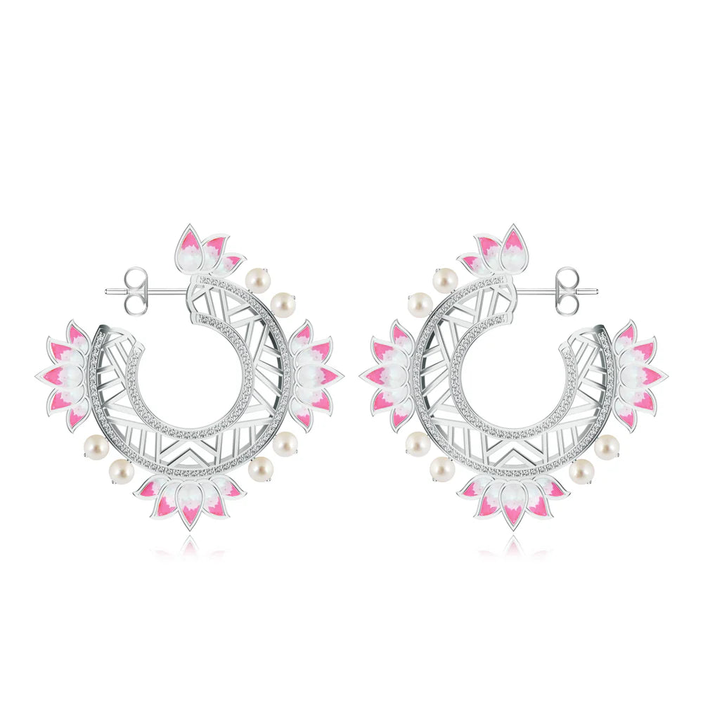 Lotus-Themed Kalaras 925 Sterling Silver Hoop Earrings with Enamel For Women