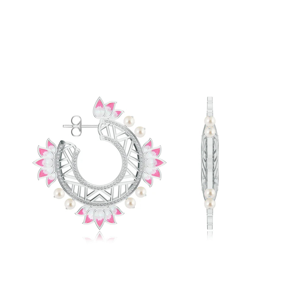 Lotus-Themed Kalaras 925 Sterling Silver Hoop Earrings with Enamel For Women