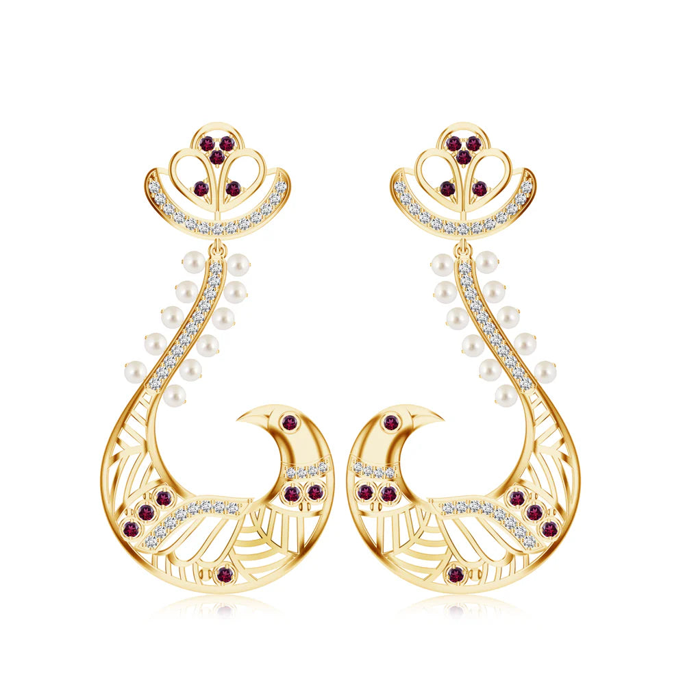 Peacock-Inspired Kalaras Earrings with Moissanite 925 Sterling Silver Earrings For Women