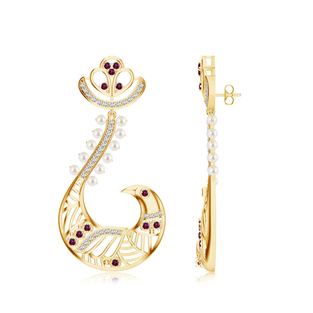 Peacock-Inspired Kalaras Earrings with Moissanite 925 Sterling Silver Earrings For Women