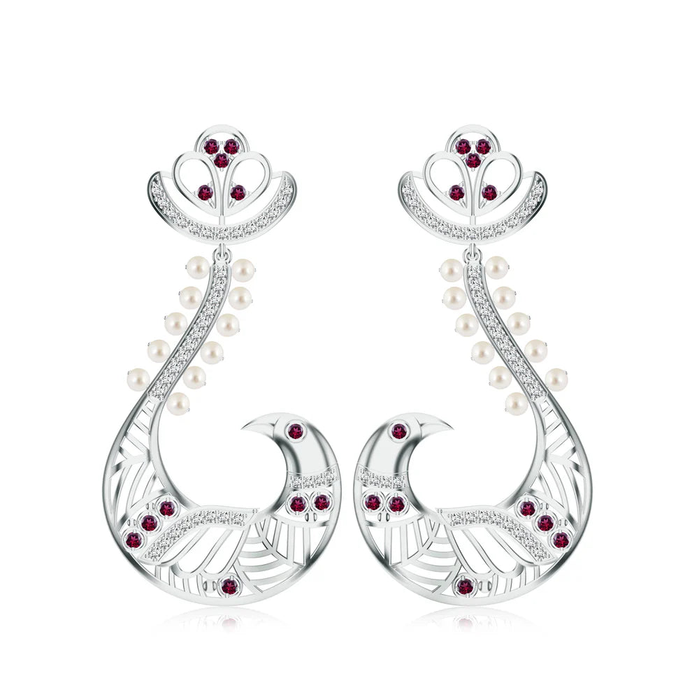 Peacock-Inspired Kalaras Earrings with Moissanite 925 Sterling Silver Earrings For Women