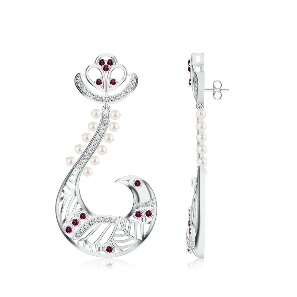 Peacock-Inspired Kalaras Earrings with Moissanite 925 Sterling Silver Earrings For Women