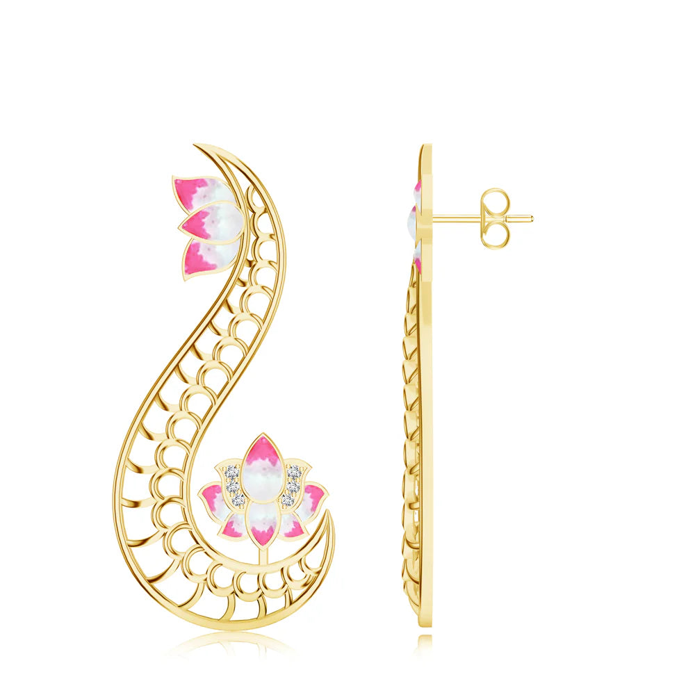 Silver Lotus Kalaras Moissanite Motifs 925 Sterling Silver Earrings For Women