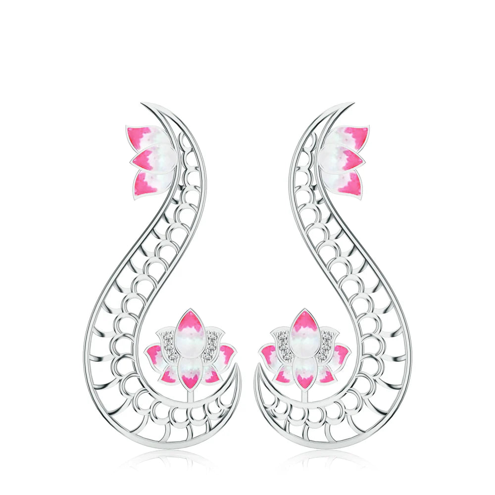 Silver Lotus Kalaras Moissanite Motifs 925 Sterling Silver Earrings For Women
