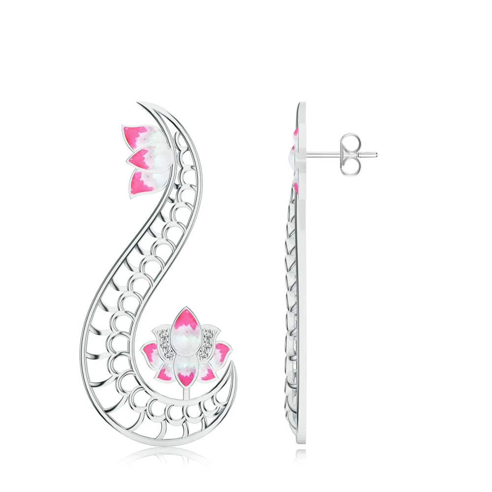 Silver Lotus Kalaras Moissanite Motifs 925 Sterling Silver Earrings For Women