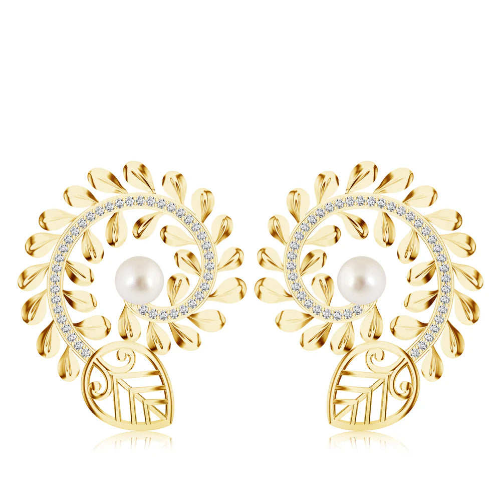 Madhubani Art-Inspired Moissanite & Pearls 925 Sterling Silver Earrings For Women