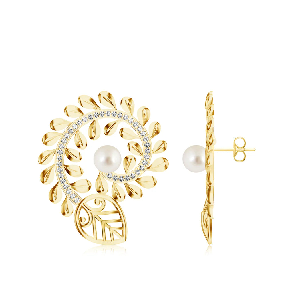 Madhubani Art-Inspired Moissanite & Pearls 925 Sterling Silver Earrings For Women