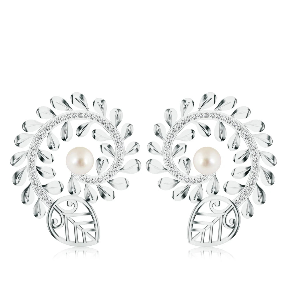 Madhubani Art-Inspired Moissanite & Pearls 925 Sterling Silver Earrings For Women