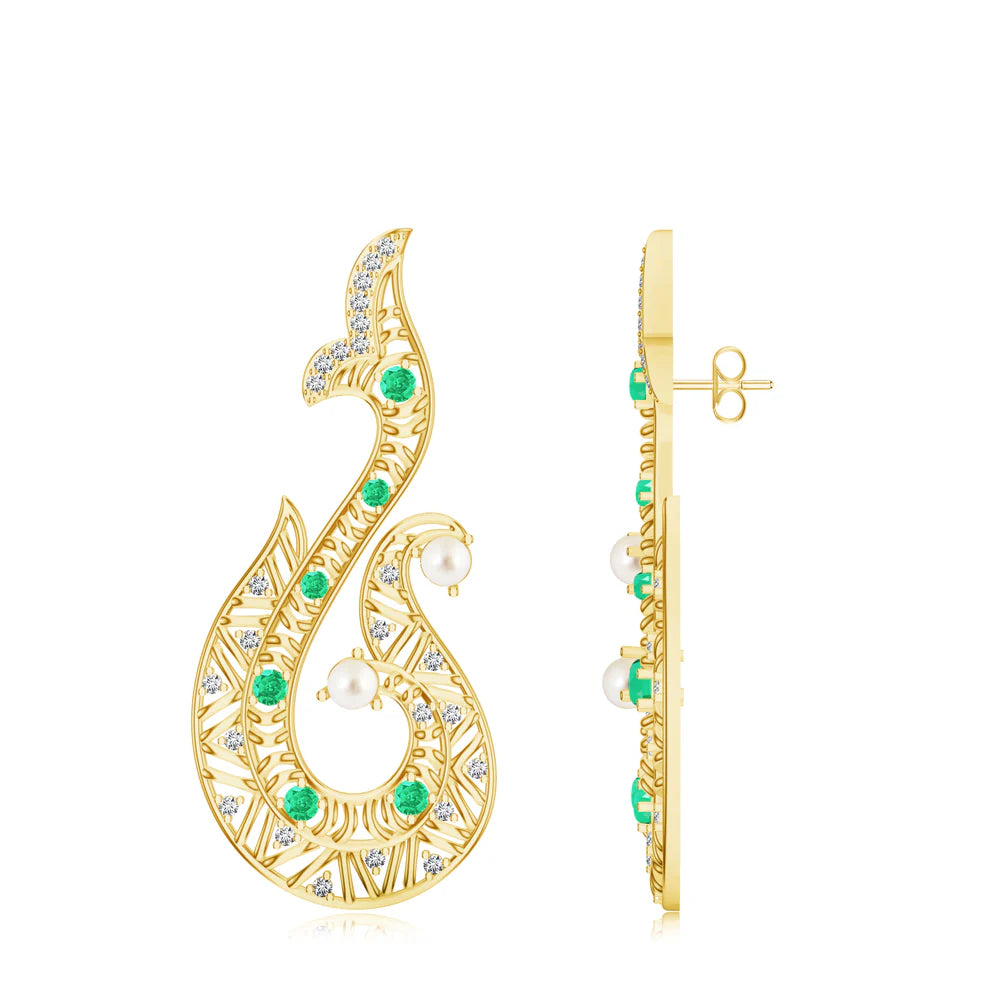 Green Onyx & Moissanite Kalaras 925 Sterling Silver Earrings For Women