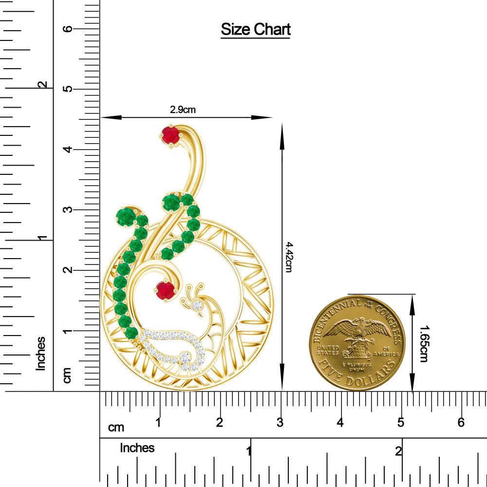 Gold-Plated Kalaras Peacock 925 Sterling Silver Pendant with Moissanite For Women