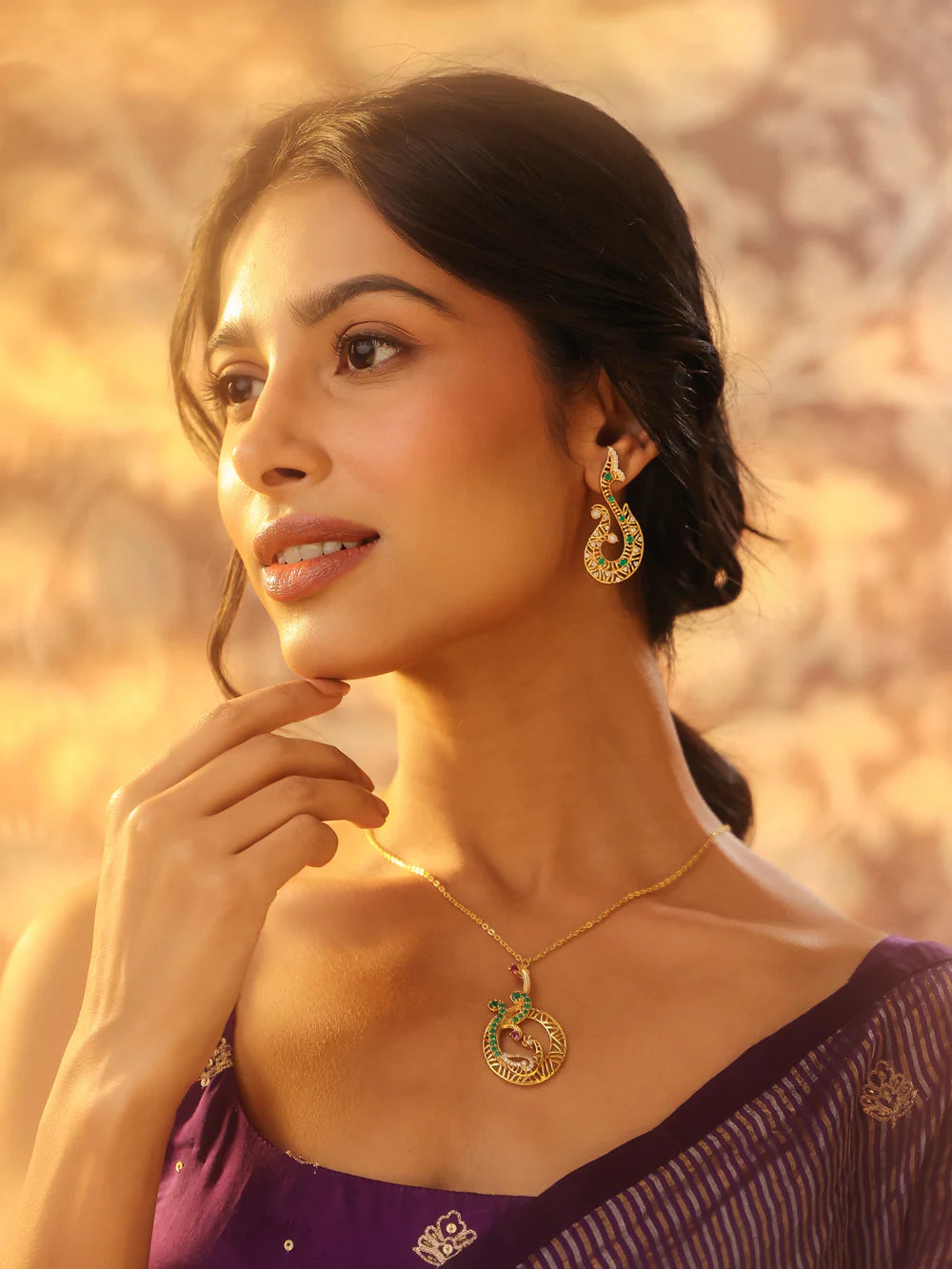 Gold-Plated Kalaras Peacock 925 Sterling Silver Pendant with Moissanite For Women