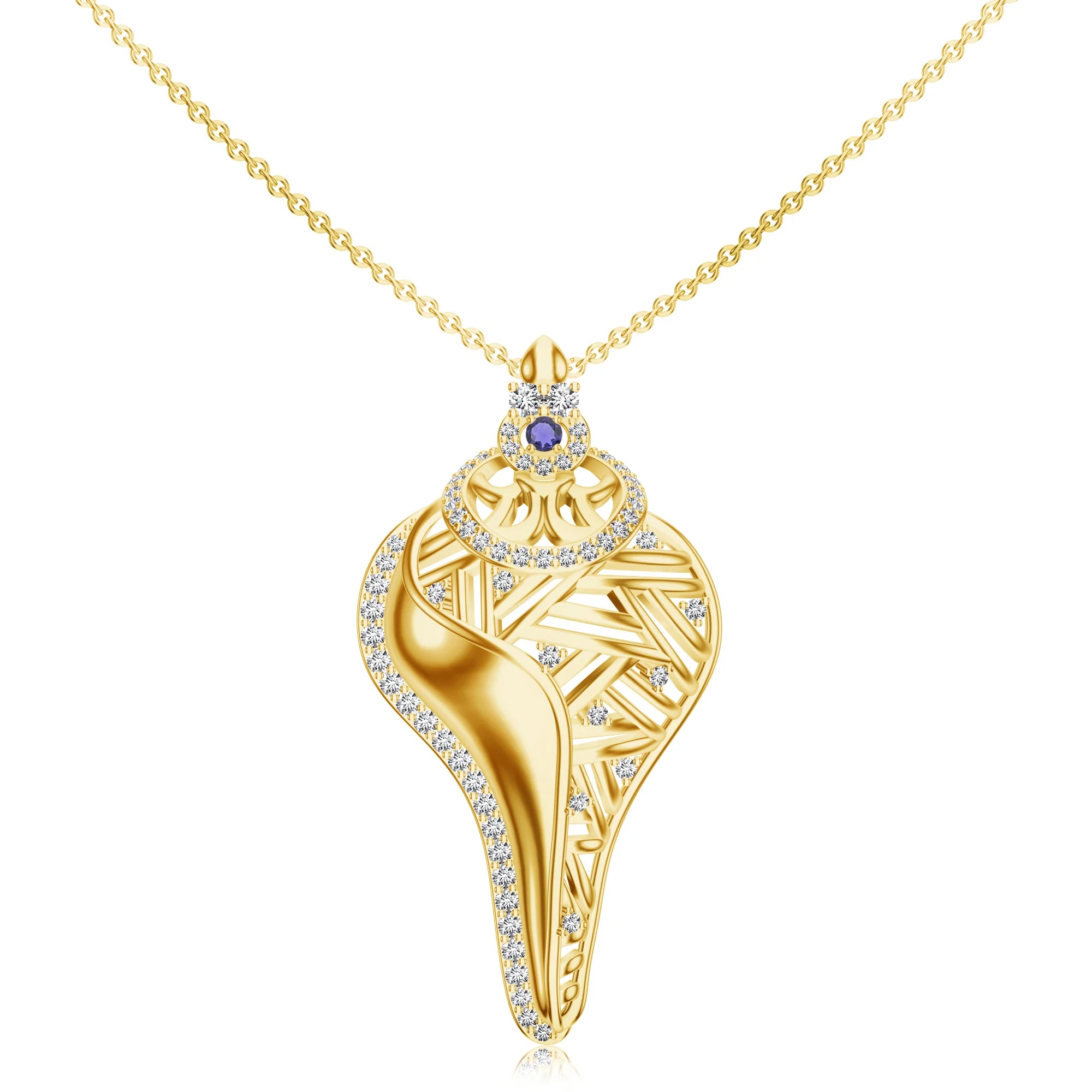 Shankh-Themed Kalaras 925 Sterling Silver Pendant in Rhodium For Women