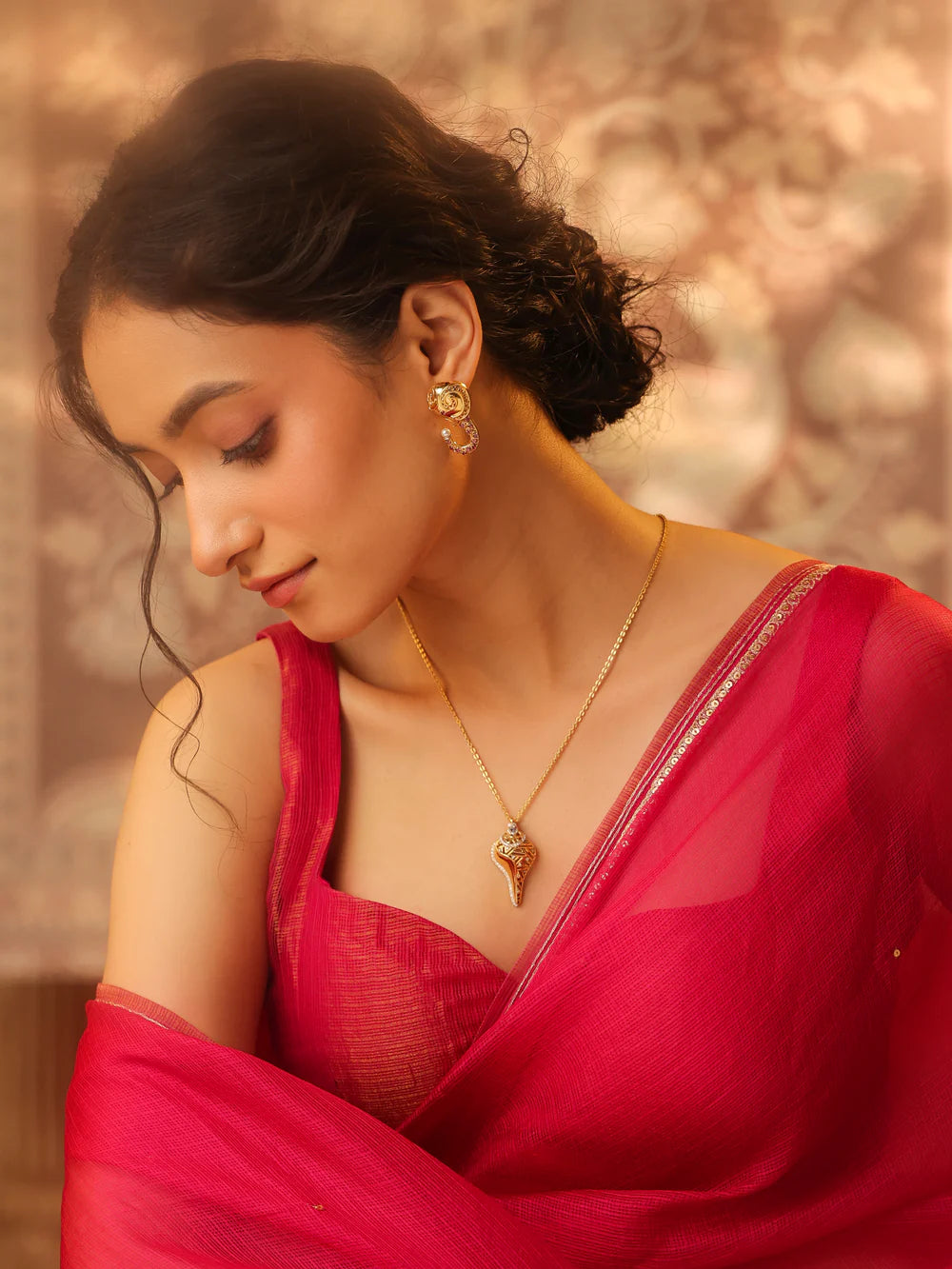 Shankh-Themed Kalaras 925 Sterling Silver Pendant in Rhodium For Women