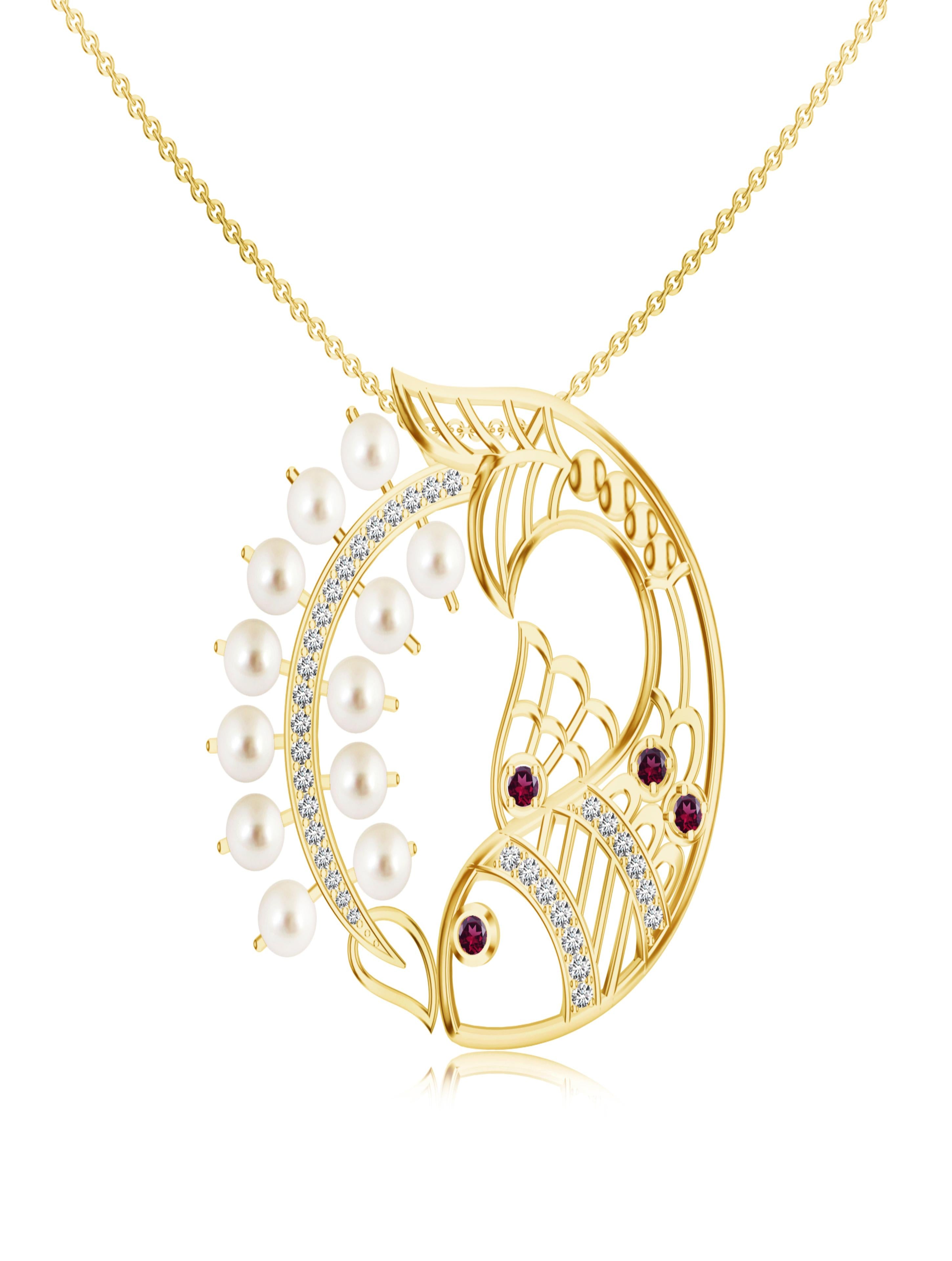 Fish Kalaras 925 Sterling Silver Pendant with Garnets in 24k Gold Plating For Women