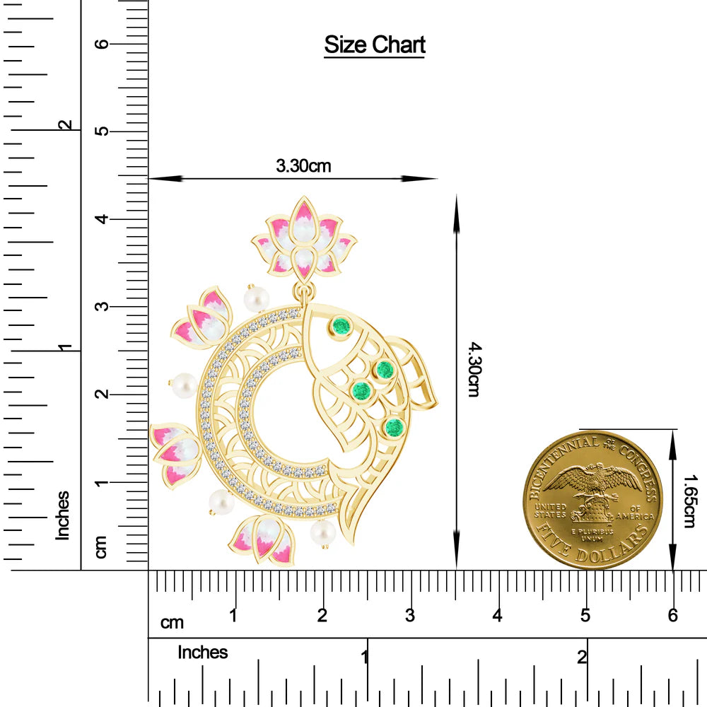 Lotus & Fish Kalaras 925 Sterling Silver Pendant in Rhodium For Women