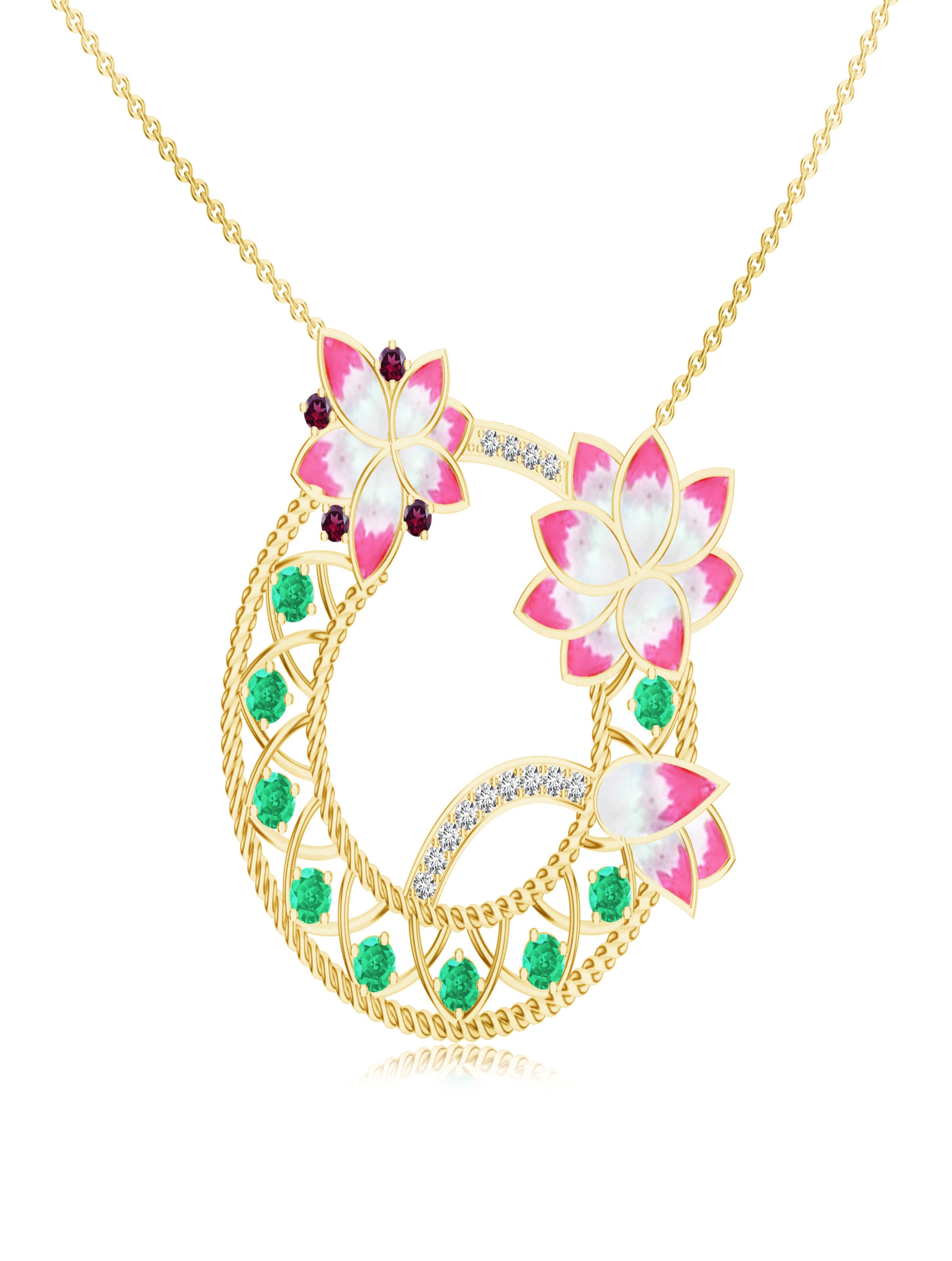 Madhubani Art with Moissanite & Green Onyx 925 Sterling Silver Pendant in 24K Gold For Women