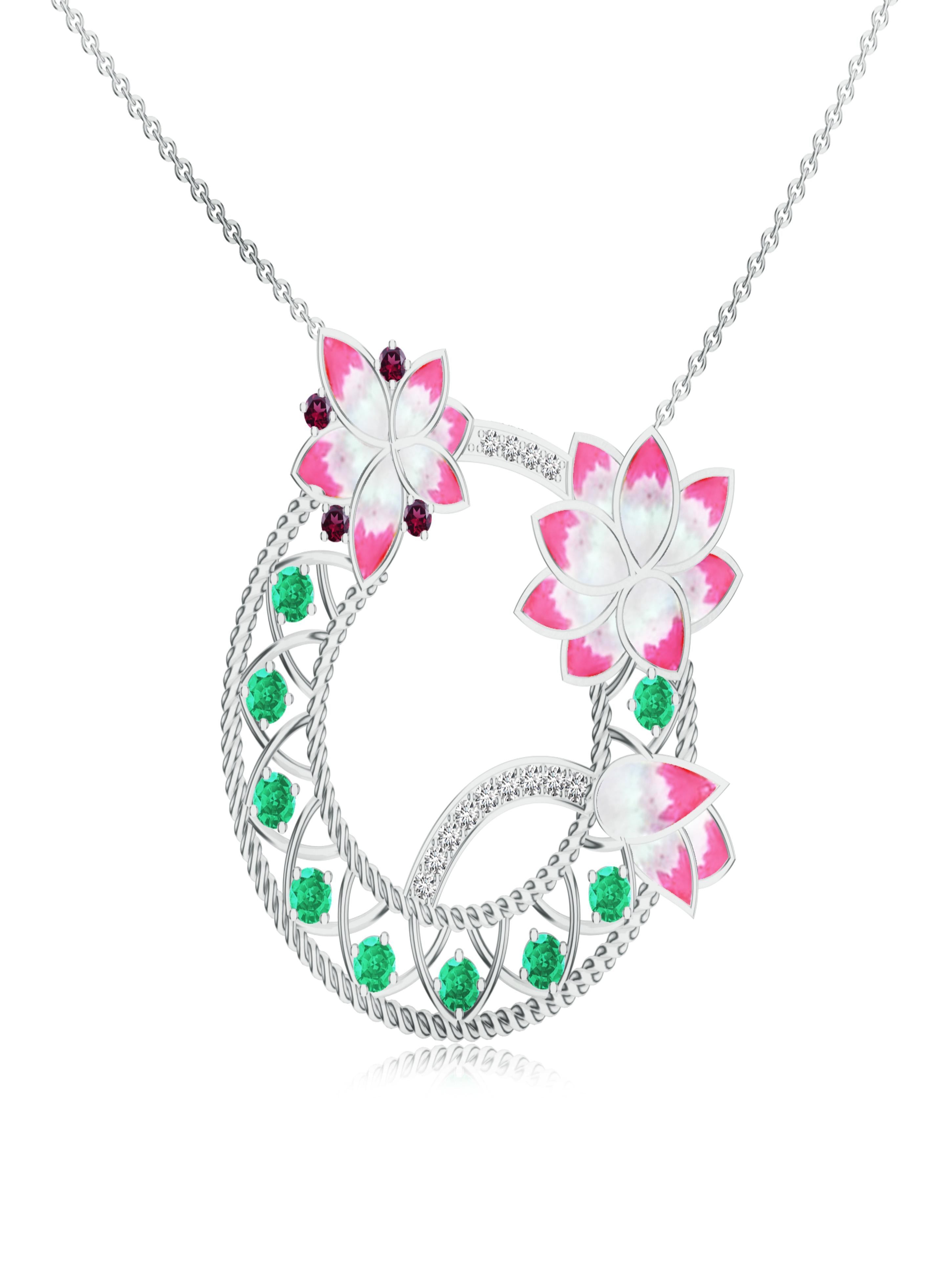 Madhubani Art with Moissanite & Green Onyx 925 Sterling Silver Pendant For Women