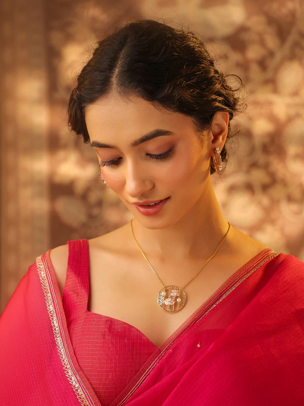 Contemporary Kalaras Moissanite & Rhodolite Garnet 925 Sterling Silver Pendant in Rhodium For Women