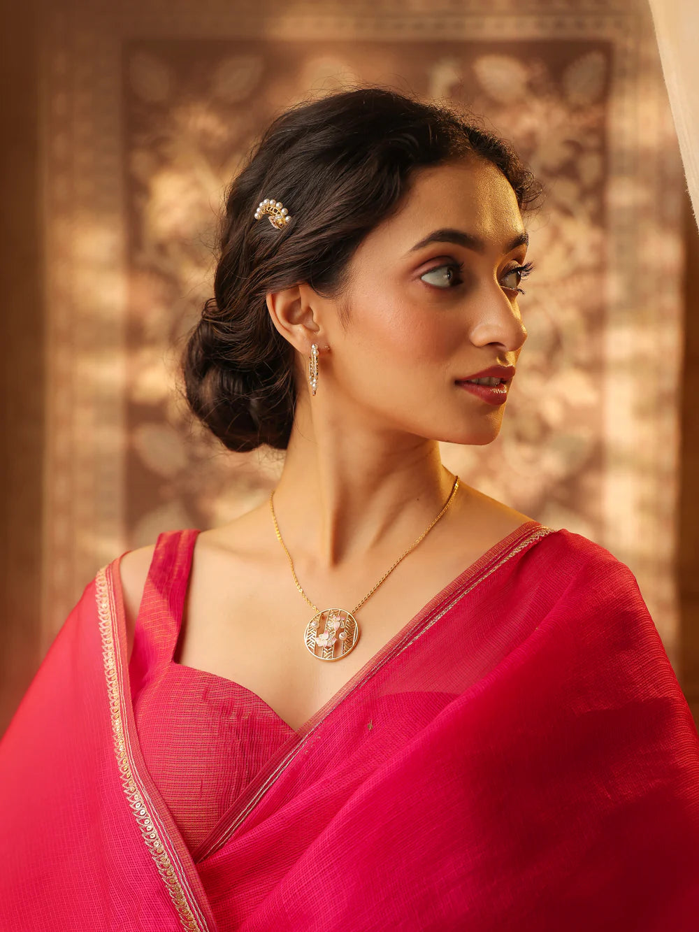 Contemporary Kalaras Moissanite & Rhodolite Garnet 925 Sterling Silver Pendant in Rhodium For Women