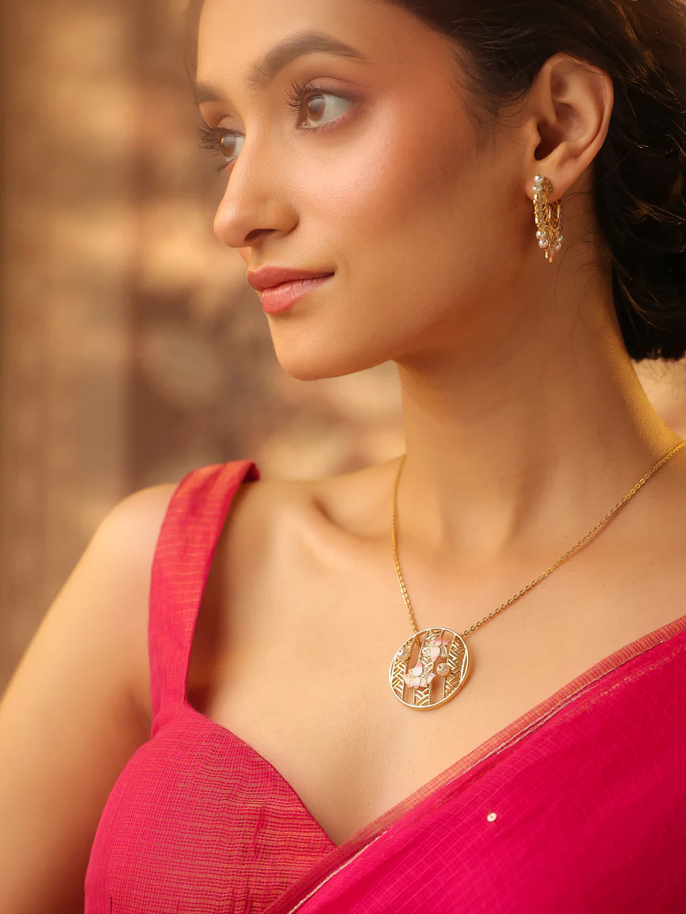 Contemporary Kalaras Moissanite & Rhodolite Garnet 925 Sterling Silver Pendant in Rhodium For Women