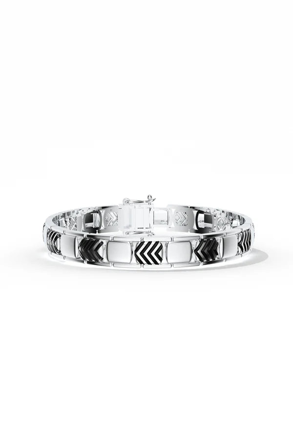 Geometric Engraved Oxidized Finish 925 Sterling Silver Bracelet For Men
