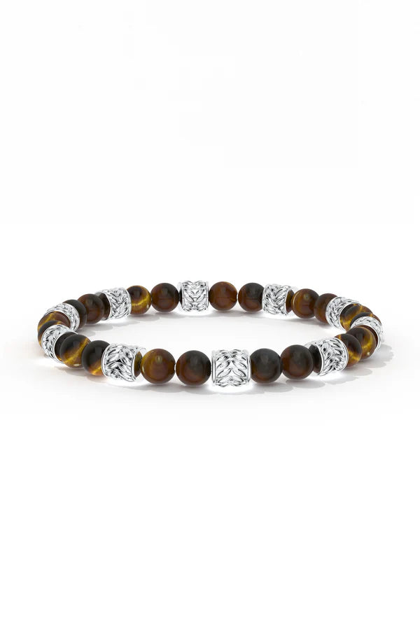 Tiger's Eye Beaded Silver Bracelet Oxidized 925 Sterling Silver Bracelet For Men