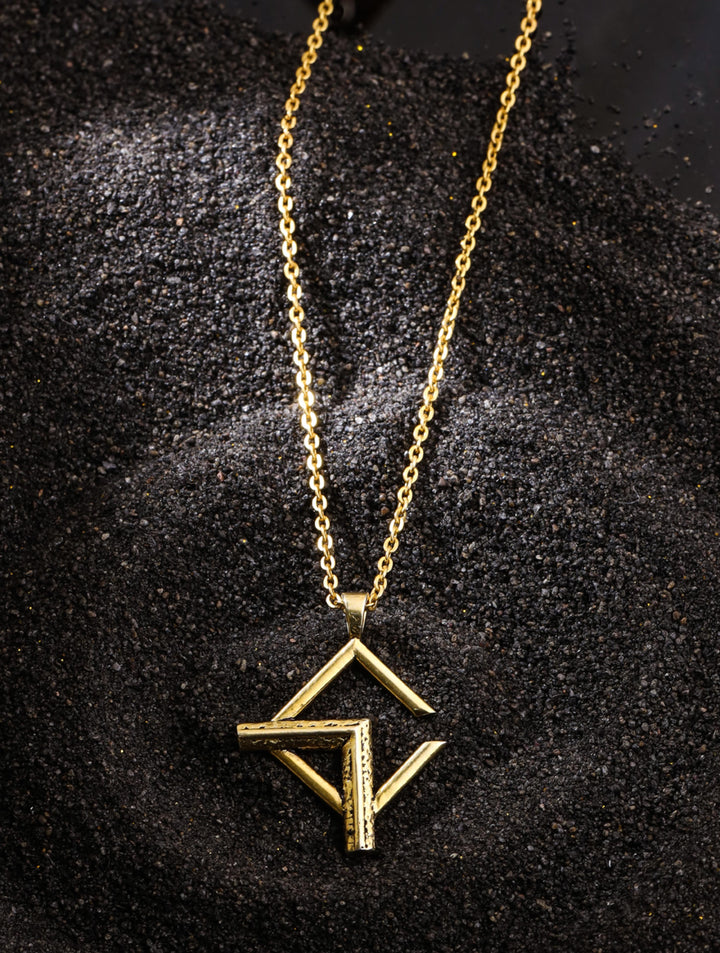 Abstract Geometric Oxidized Gold Oxidized Rhodium Silver Pendant For Men