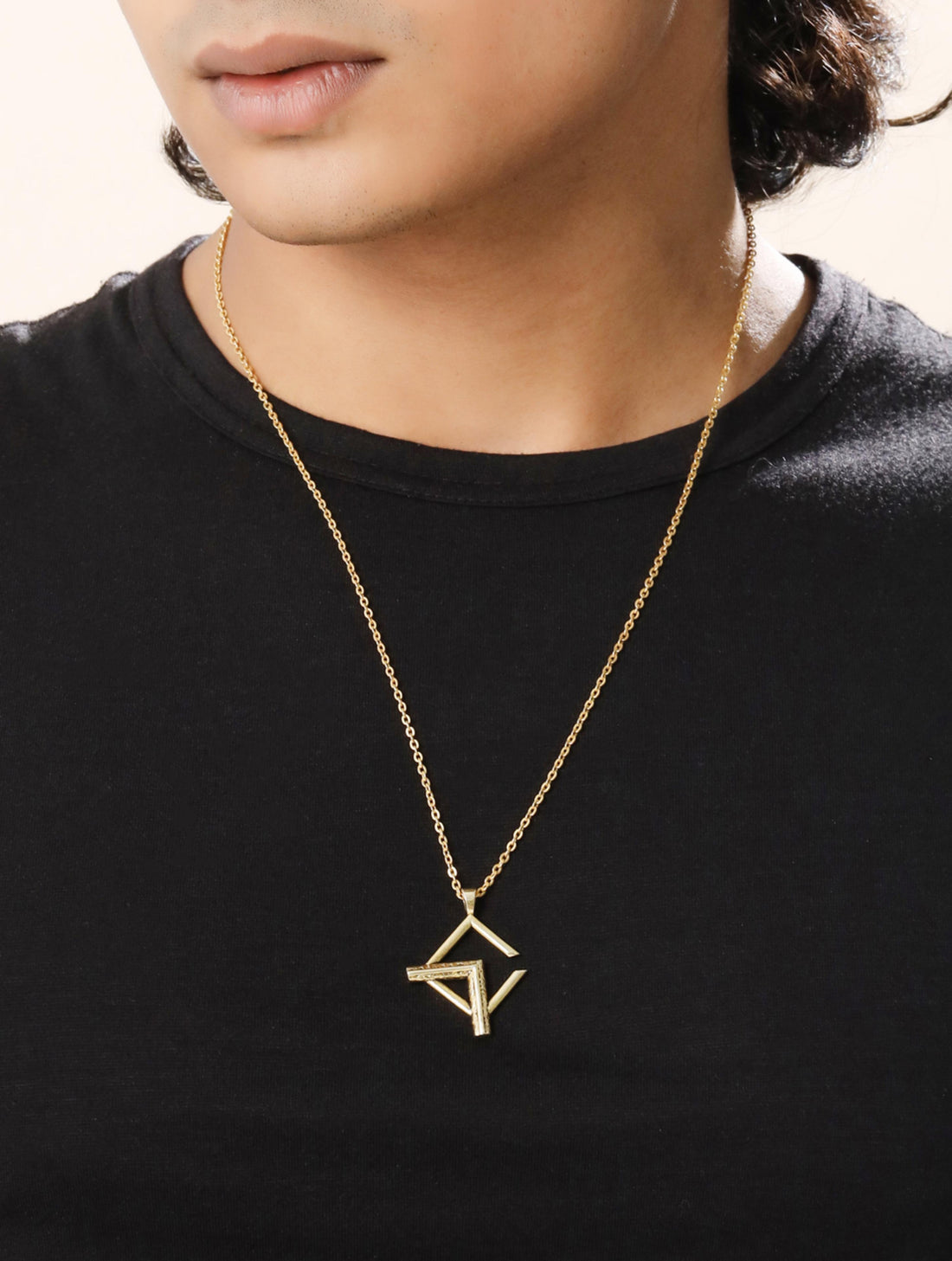 Abstract Geometric Oxidized Gold Oxidized Rhodium Silver Pendant For Men