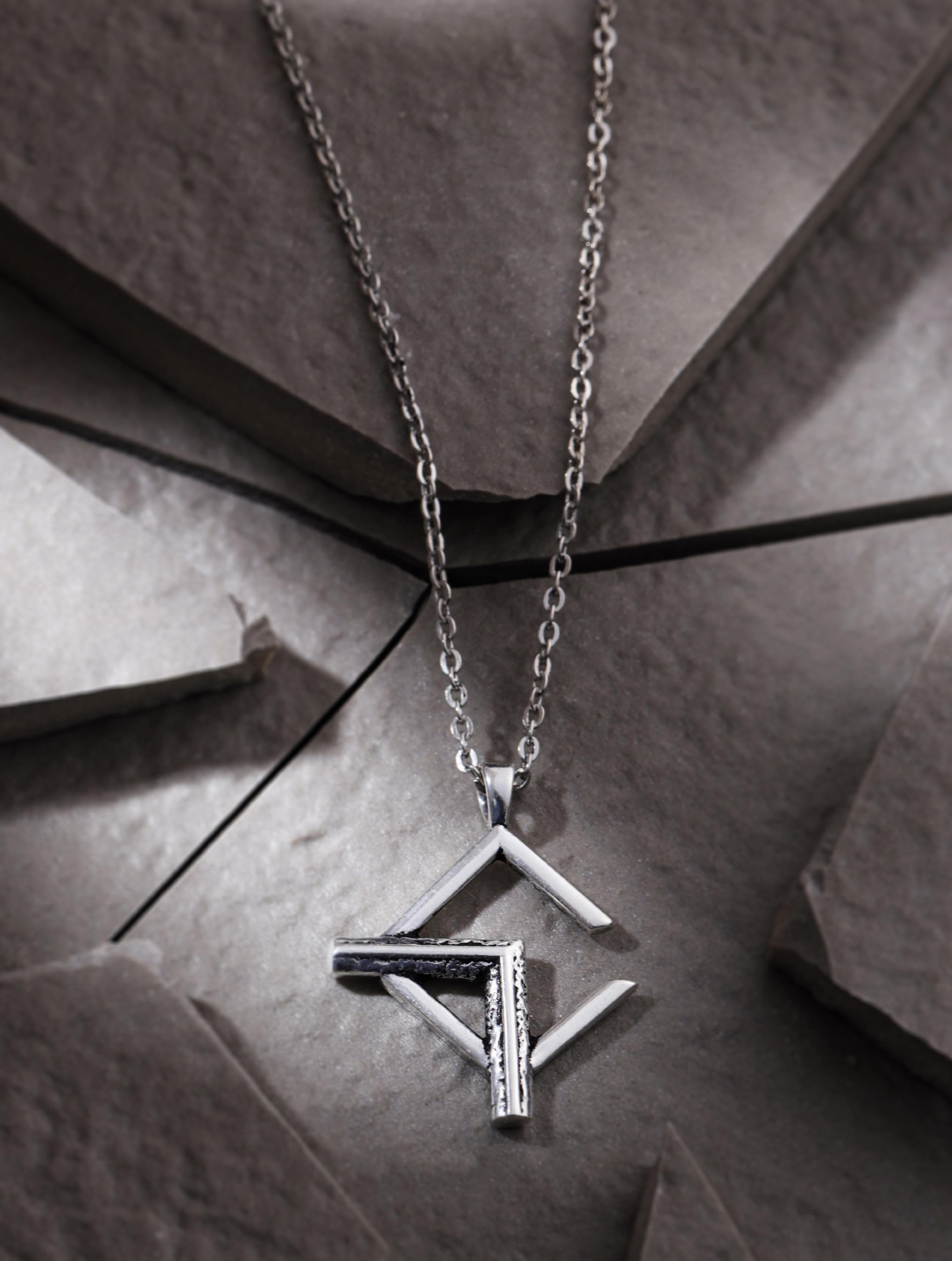 Abstract Geometric Oxidized Gold Oxidized Rhodium Silver Pendant For Men