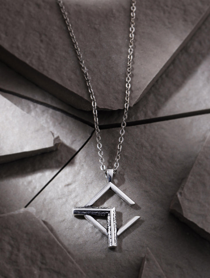 Abstract Geometric Oxidized Gold Oxidized Rhodium Silver Pendant For Men
