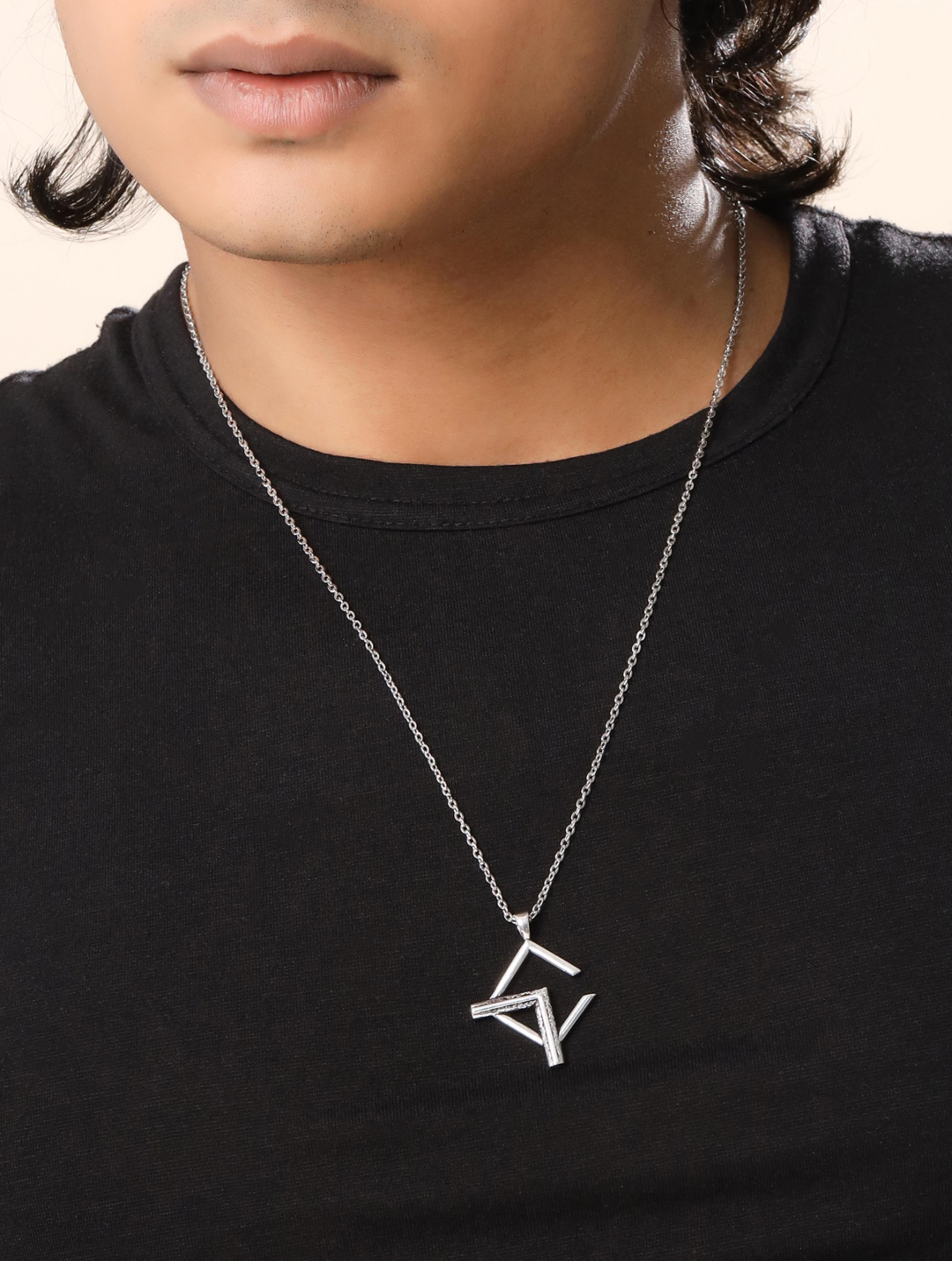 Abstract Geometric Oxidized Gold Oxidized Rhodium Silver Pendant For Men