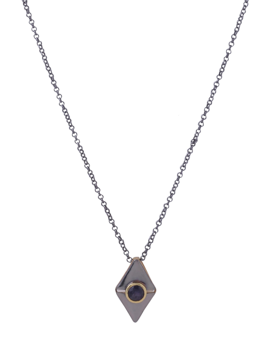Diamond-Shaped Iolite - Dual Plated 925 Sterling Silver Pendant For Men