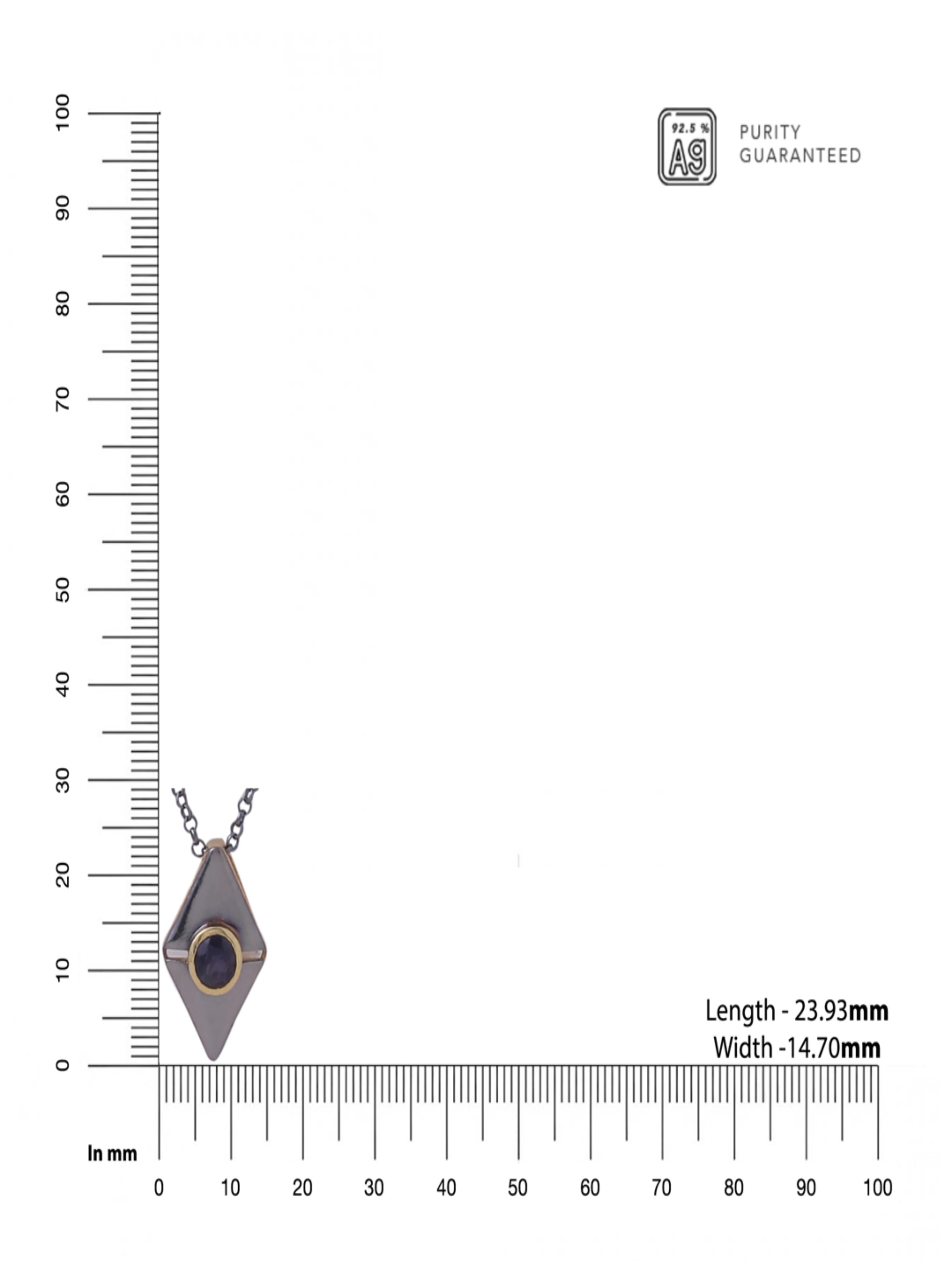 Diamond-Shaped Iolite - Dual Plated 925 Sterling Silver Pendant For Men