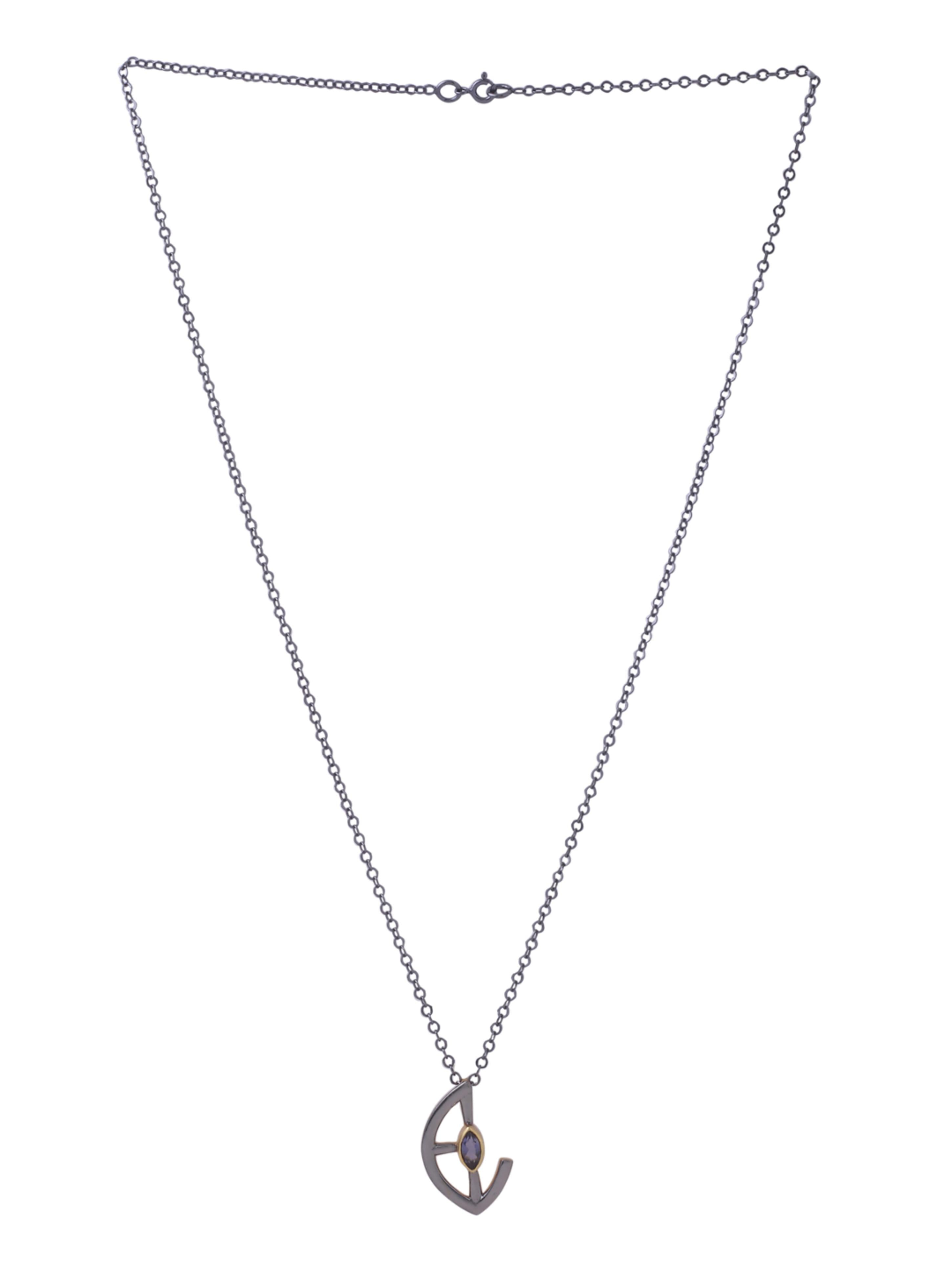 Marquise Iolite Silver 925 Sterling Silver Pendant For Men