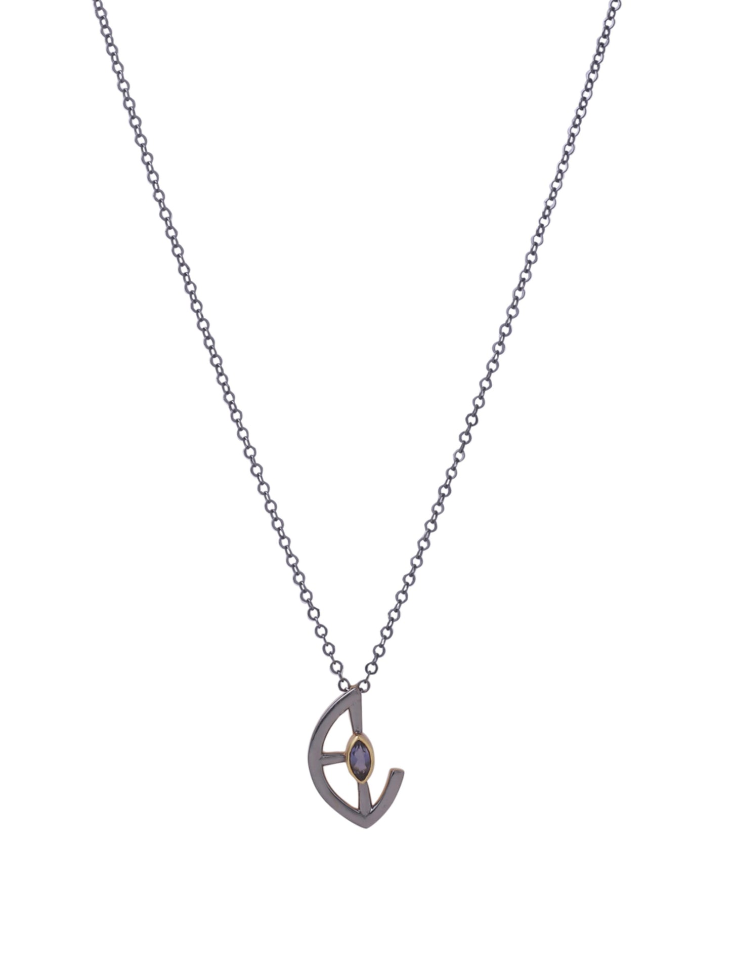 Marquise Iolite Silver 925 Sterling Silver Pendant For Men