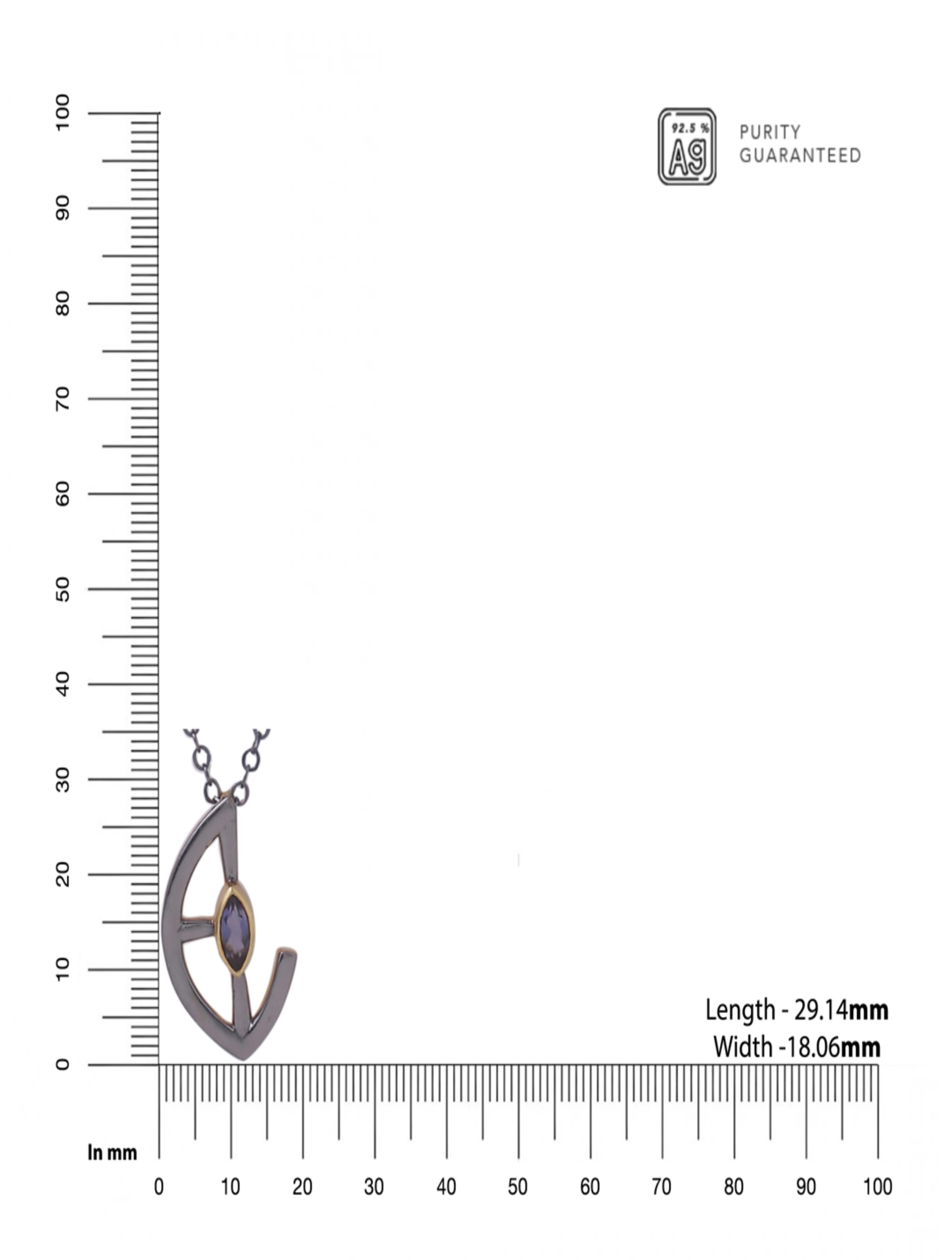 Marquise Iolite Silver 925 Sterling Silver Pendant For Men