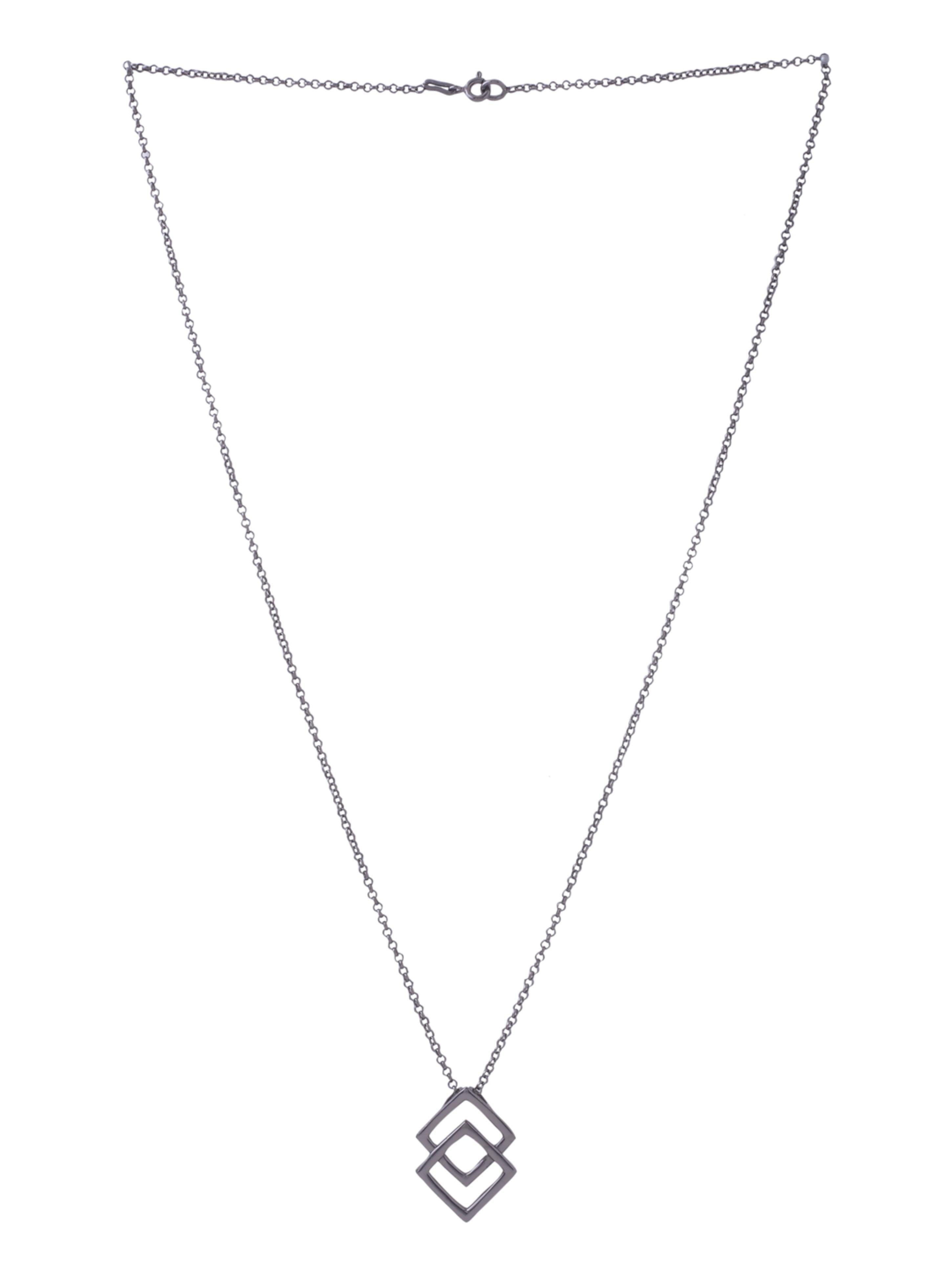 Square- Geometric Ruthenium Jewellery 925 Sterling Silver Pendant For Men