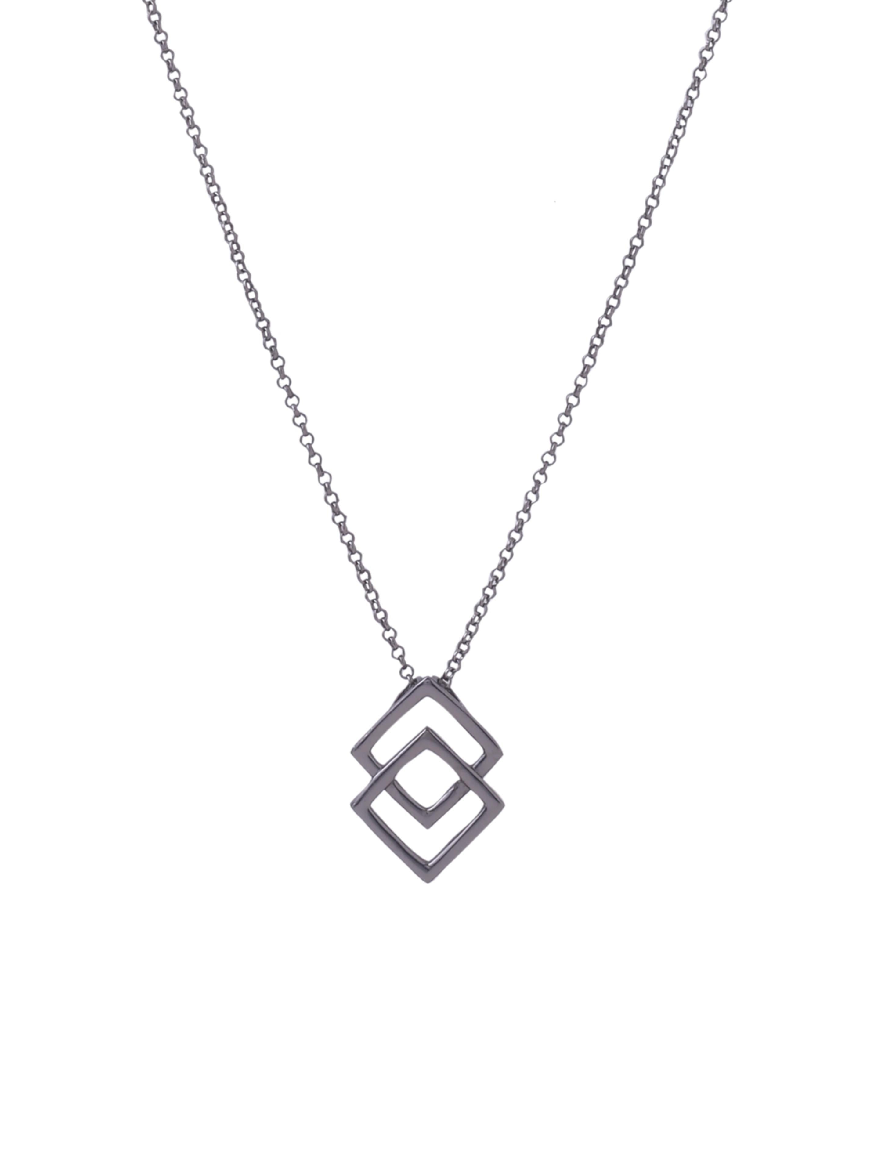 Square- Geometric Ruthenium Jewellery 925 Sterling Silver Pendant For Men
