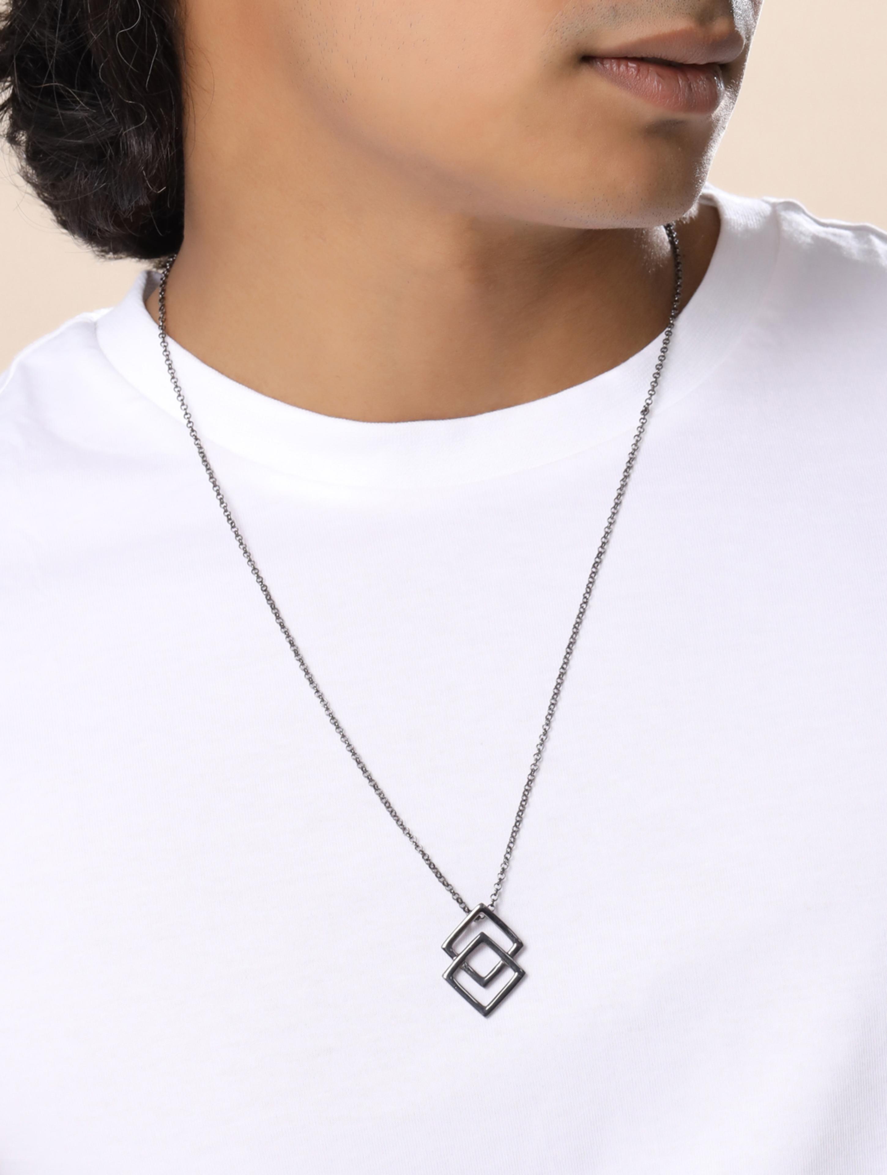 Square- Geometric Ruthenium Jewellery 925 Sterling Silver Pendant For Men