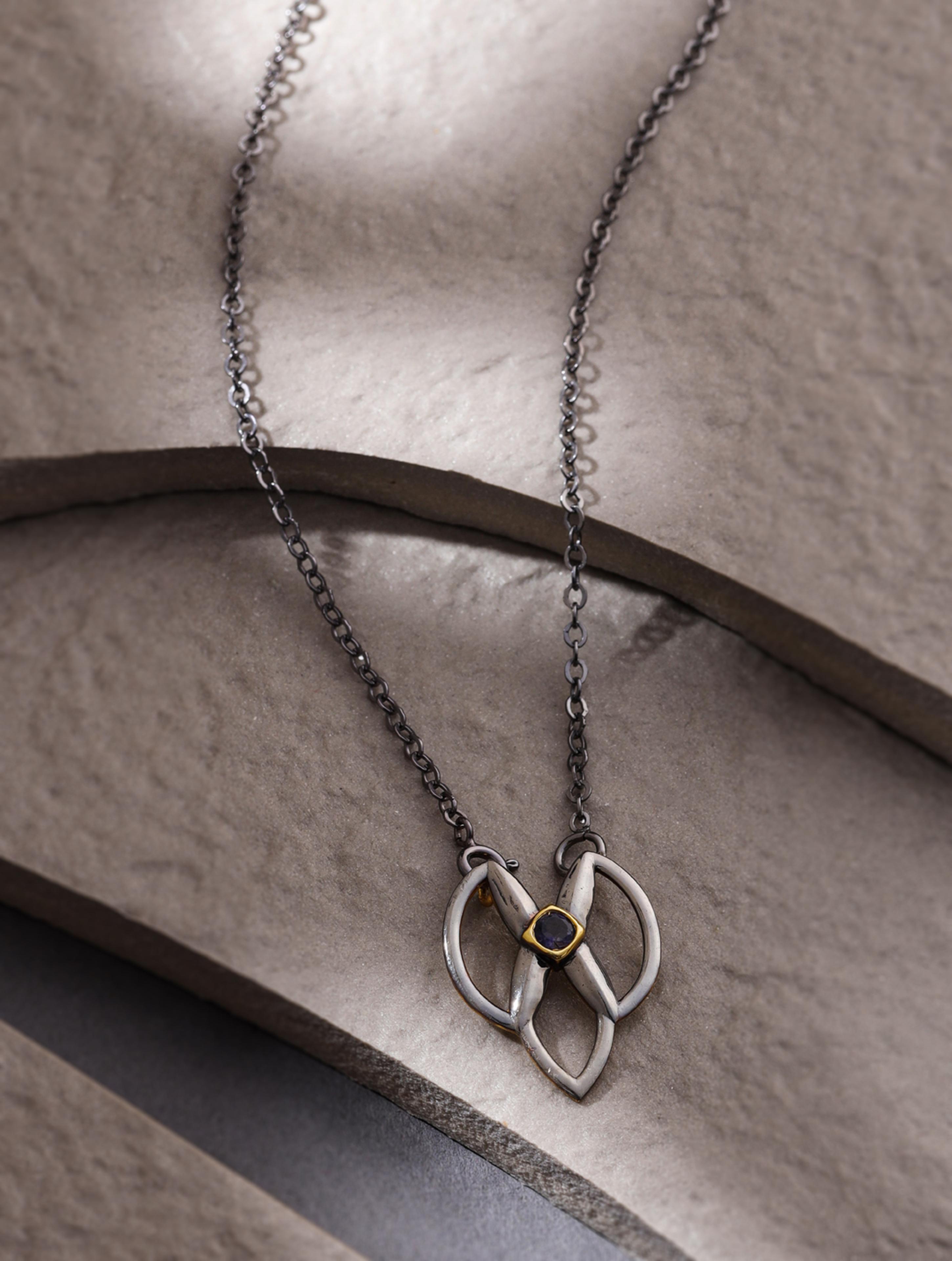 Iolite Geometric Dual Plated 925 Sterling Silver Pendant For Men