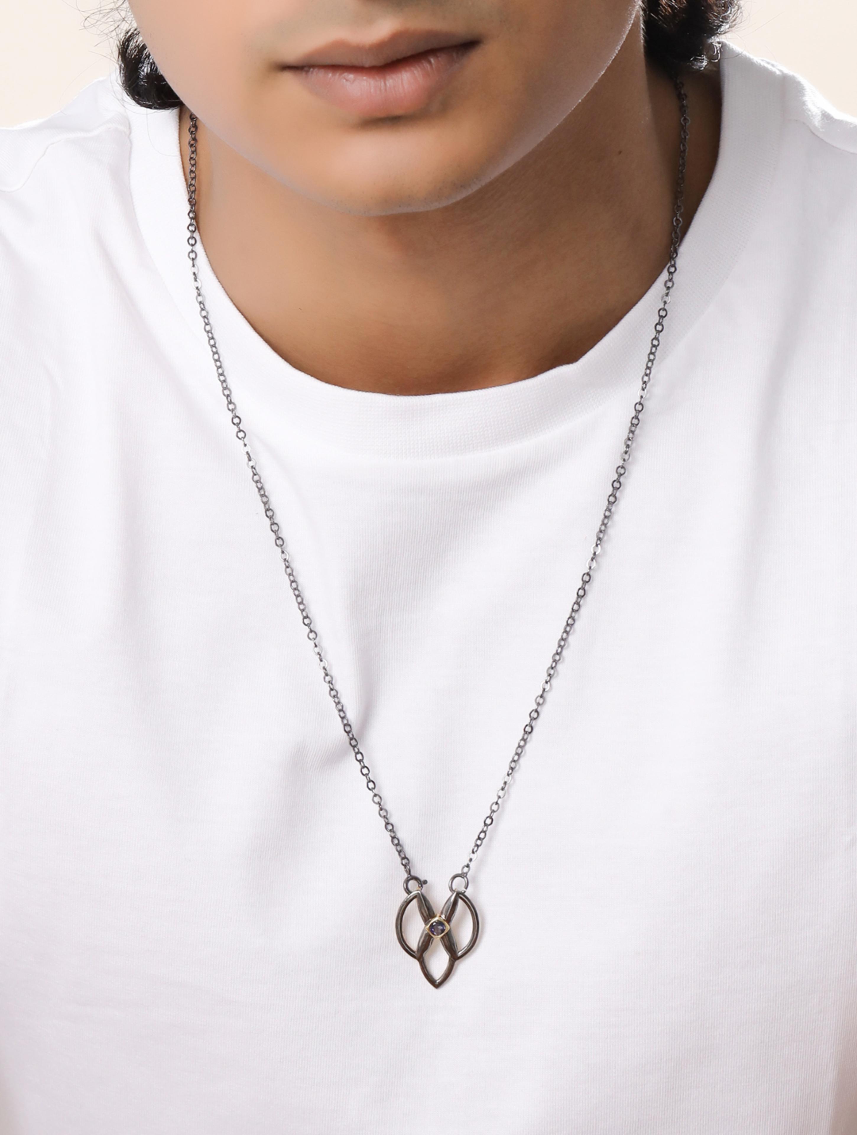 Iolite Geometric Dual Plated 925 Sterling Silver Pendant For Men