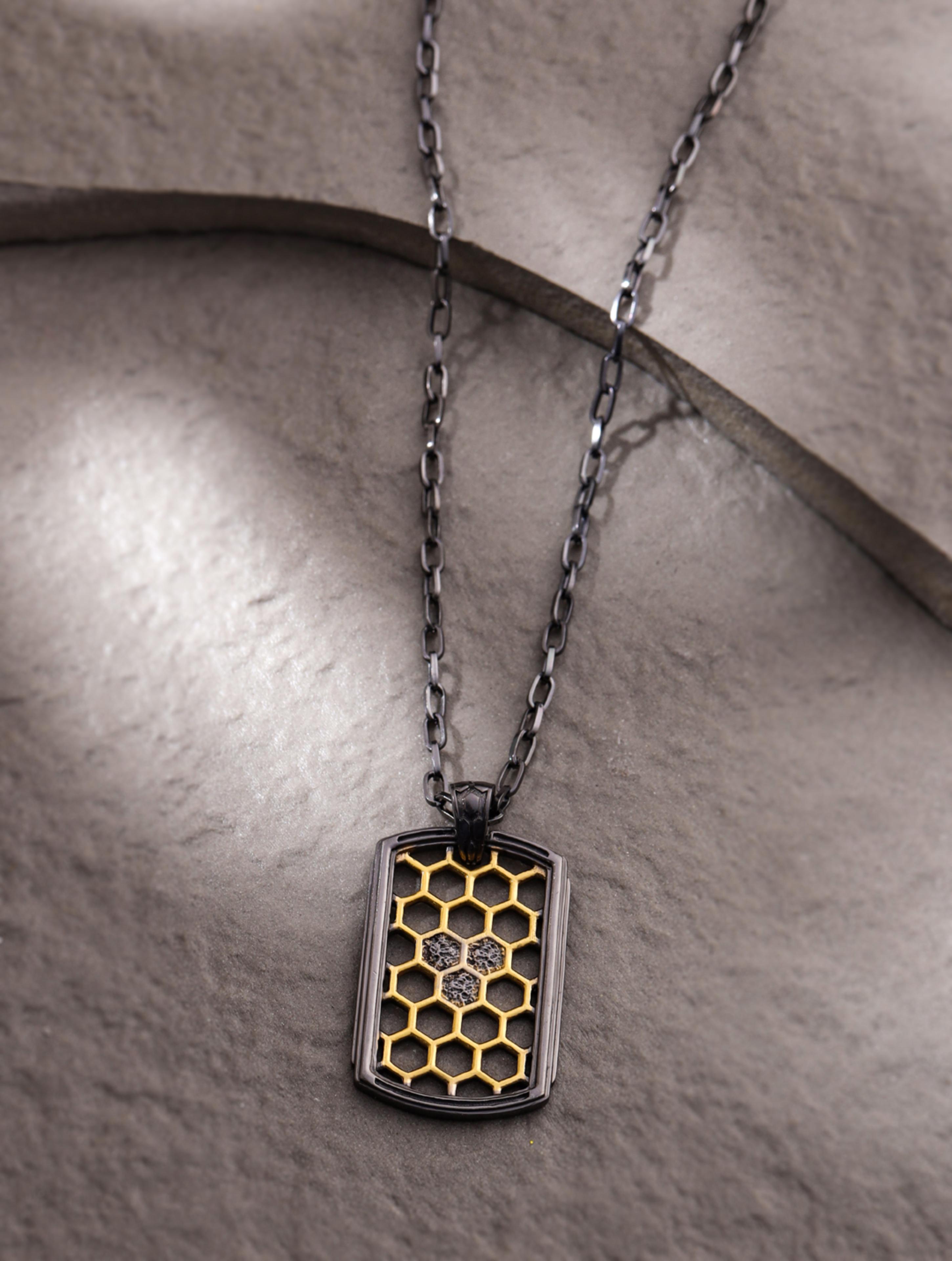 Honeycomb Dual Plated 925 Sterling Silver Pendant For Men