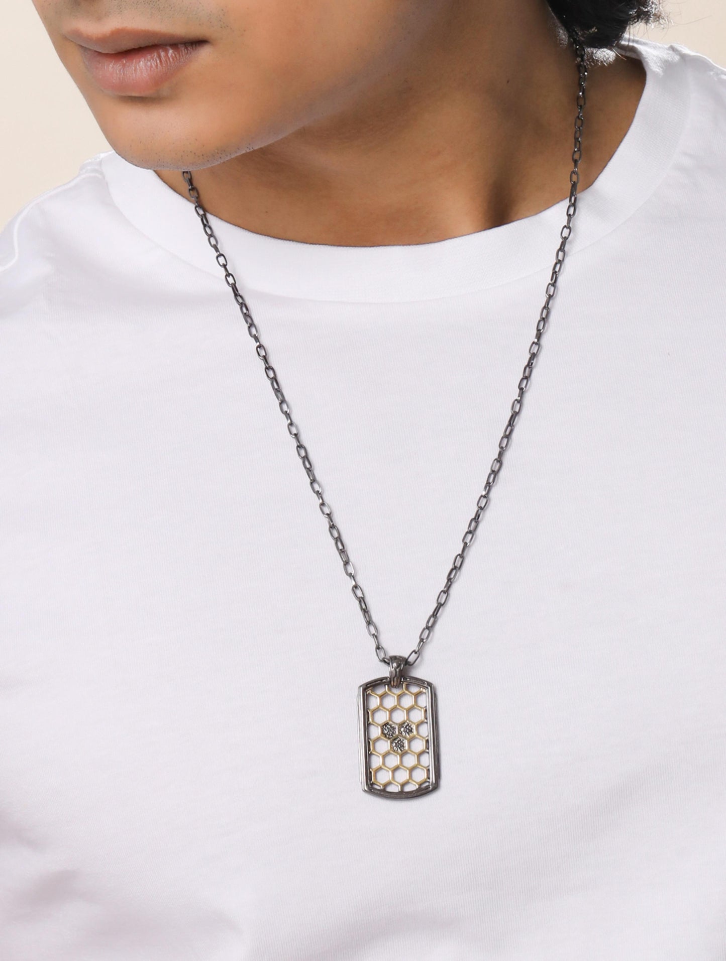 Honeycomb Dual Plated 925 Sterling Silver Pendant For Men