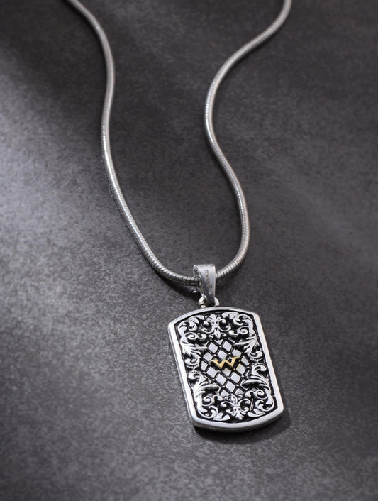 Vintage Foliage Dual Plated 925 Sterling Silver Pendant For Men