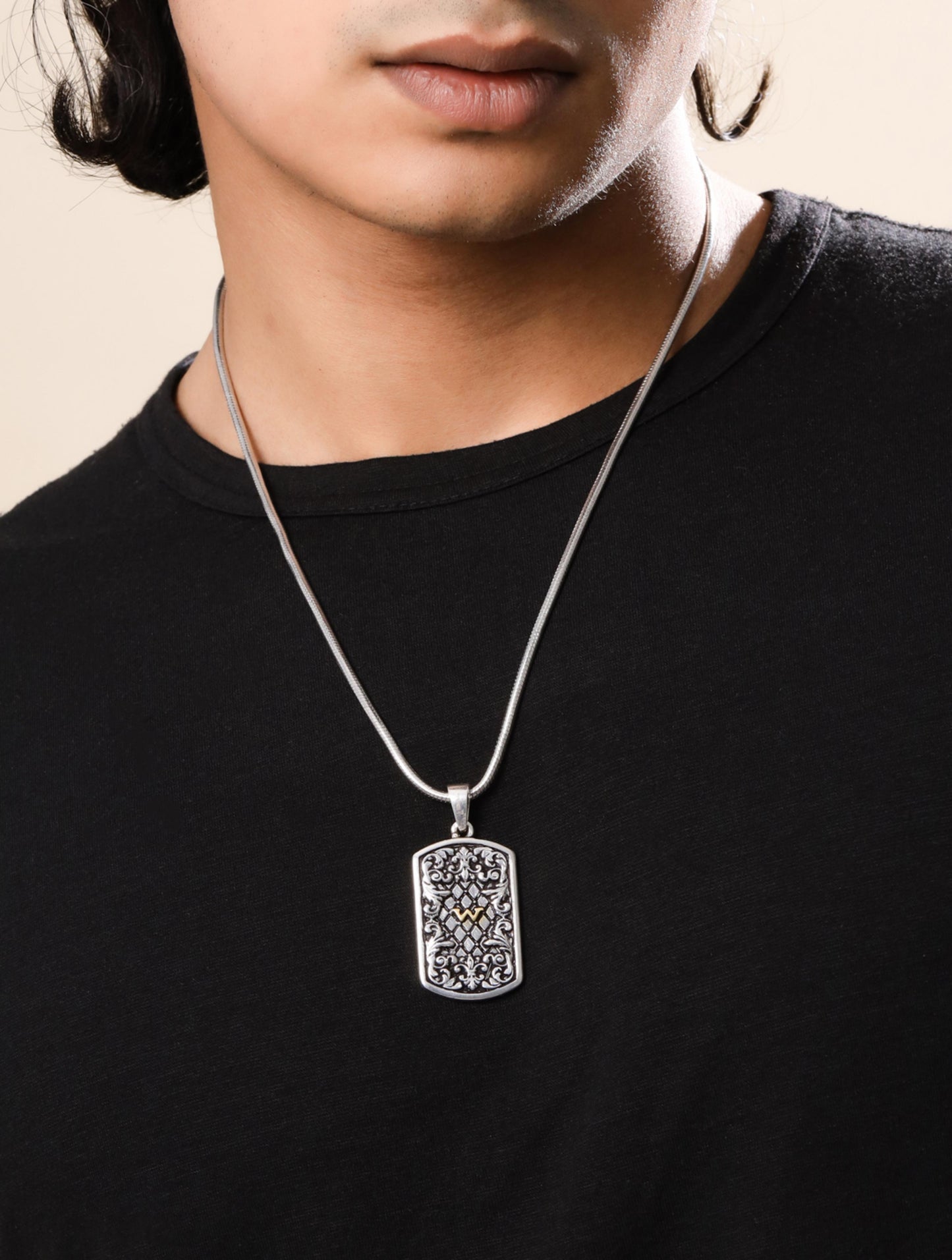 Vintage Foliage Dual Plated 925 Sterling Silver Pendant For Men