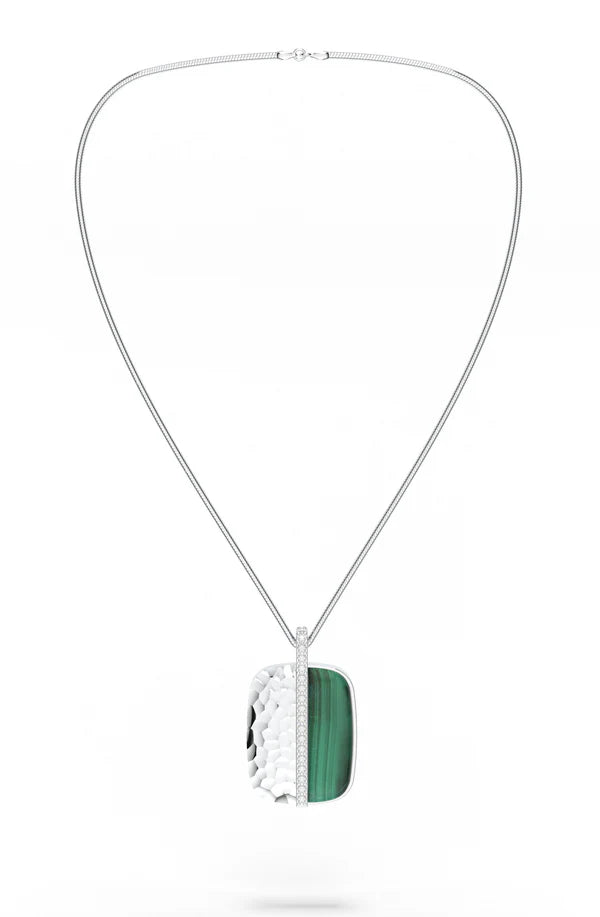 Half-Stone Geometric Malachite & Moissanite 925 Sterling Pendant For Men