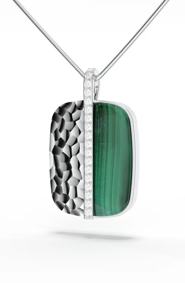 Half-Stone Geometric Malachite & Moissanite 925 Sterling Pendant For Men
