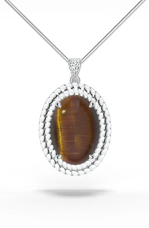 Bold Tigers Eye Power and Good Luck 925 Sterling Silver Pendant For Men