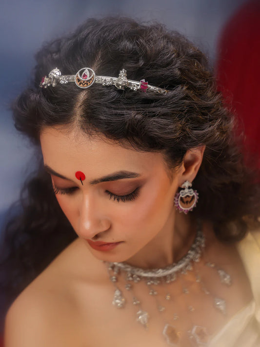Ruby Durga Filigree Aadhira 925 Sterling Silver Hair Accessories For Women